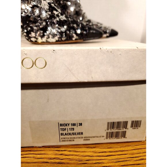 EUC!! Jimmy Choo  Ricky Silver and Black Sequins Ankle Boots Italy Sz 38 - Picture 4 of 12